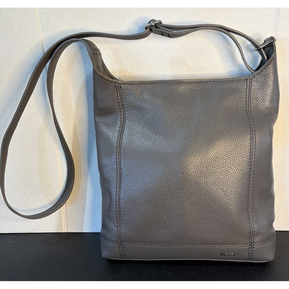 The Sak De Young Shoulder Bag Pebbled Slate Grey Leather Handbag Classic Clean